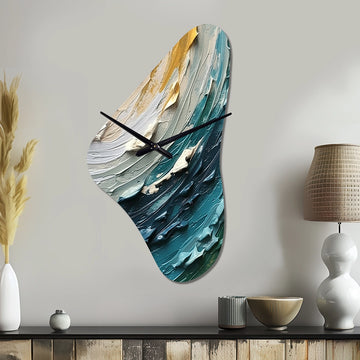 Teal Cream Surreal Spirals II - Asymmetric Metal Wall Clock